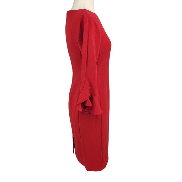 Karl Lagerfeld Paris Red Pencil Dress with Flare Ruffle Sleeve Size 0 S/M - Picture 5 of 6